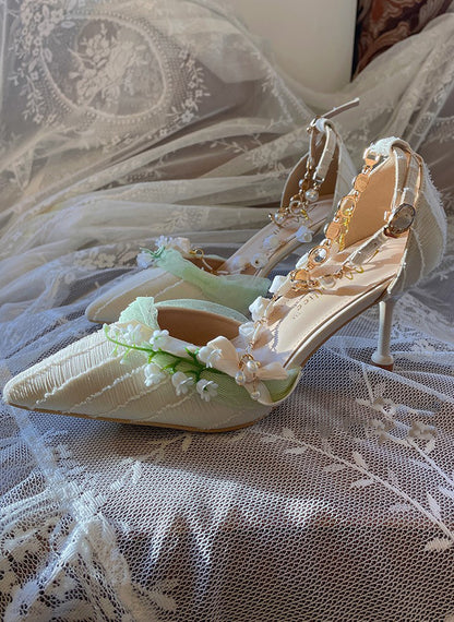 Hexagram Lily of the Valley Elegant Elf Fairy Princess Vines Green White Custom Made High Heels Shoes