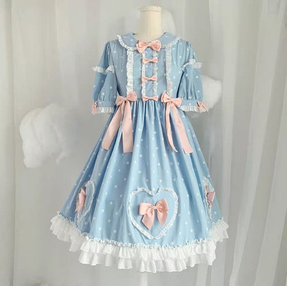 Plus Size Summer Bow Candy Princess Blue & Pink Dress