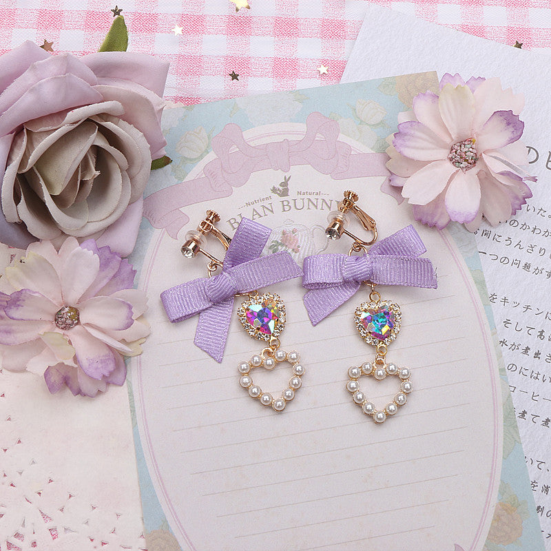 Gem Pearl Heart Love Jewelry Classic Earrings