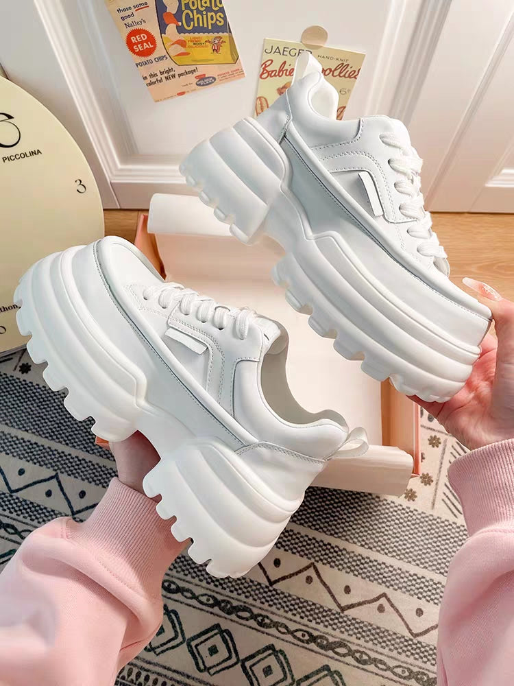 Summer Street College Girl Thick Soles Trendy White Pink Heels Sporty Sneakers Shoes