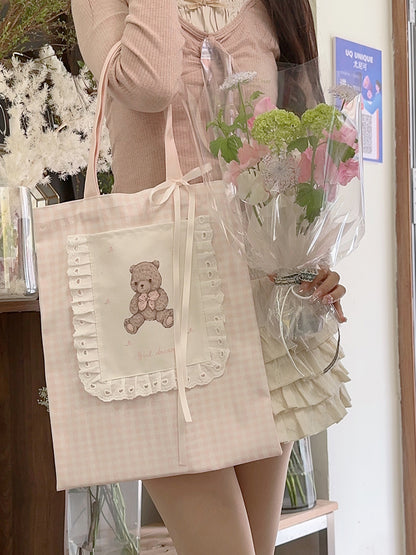 Girl's Dream Teddy Bear Cute Coquette Girl Tote Bag