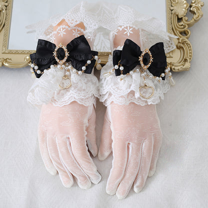 Elegant Pretty Lace Bow Diamond Gemstone Gloves