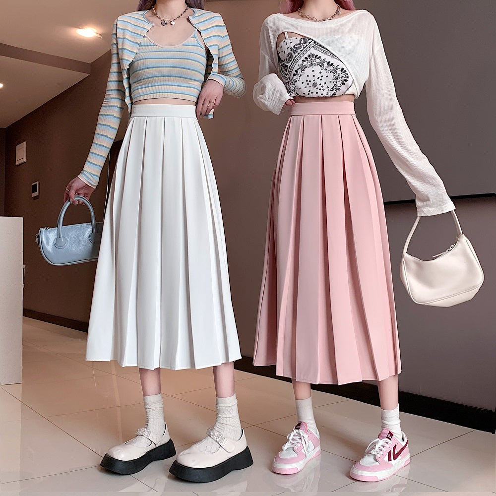 Summer Women Girl Fashion High Waist Pleated A-line Umbrella Skirt