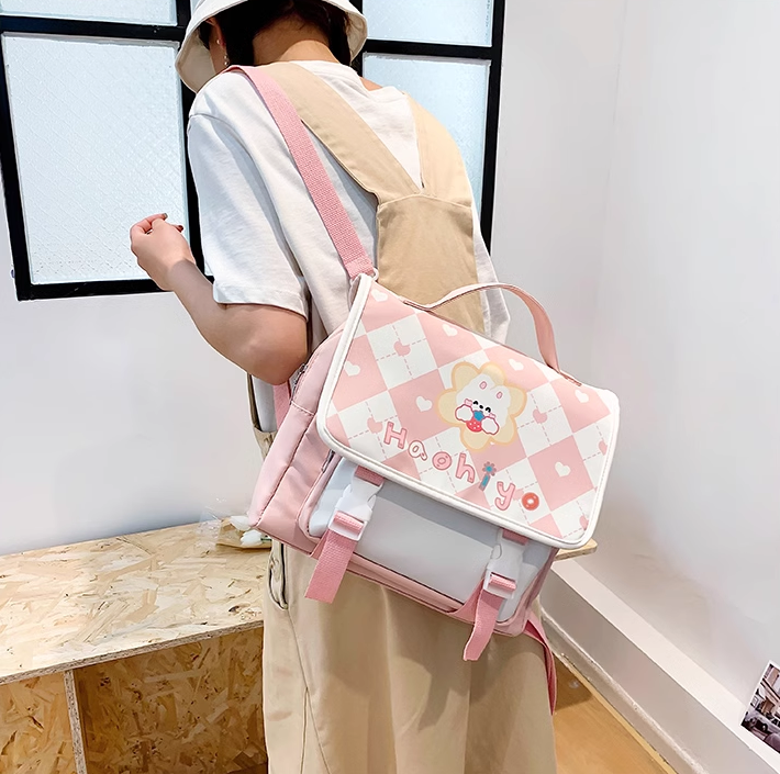 Student College Schoolbag Flower Rabbit Bear Pink Yellow Blue Briefcase Bag