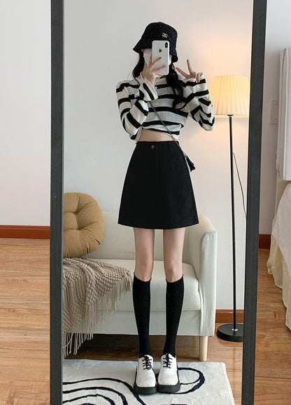 Plus Size Casual Black Pink Elastic Waist Mini Skirt