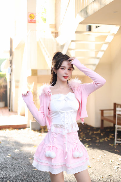 Sweetheart Princess Layered Cross Pink Ruffled Cake Short Skirt