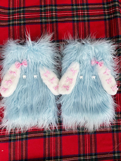 Y2K Rabbit Bow Ear Artificial Fur Leg Warmers