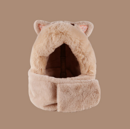 Cat Ears Sweet Hood Plush Thick Warm Winter Three Piece Scarf Gloves Hat