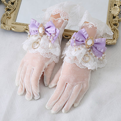 Elegant Pretty Lace Bow Diamond Gemstone Gloves