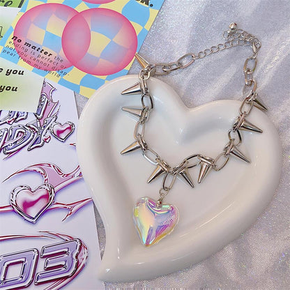 Harajuku Y2K Holographic Love Silver Thorn Necklace