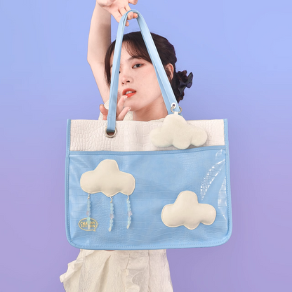 Pastel Sky Blue Collecting Clouds Large Capacity Tote Bag