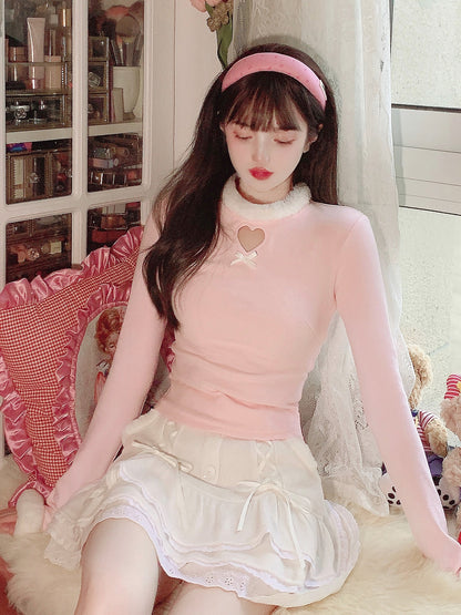 Cute Sexy Pastel White & Pink Fur Plush Sweater Top