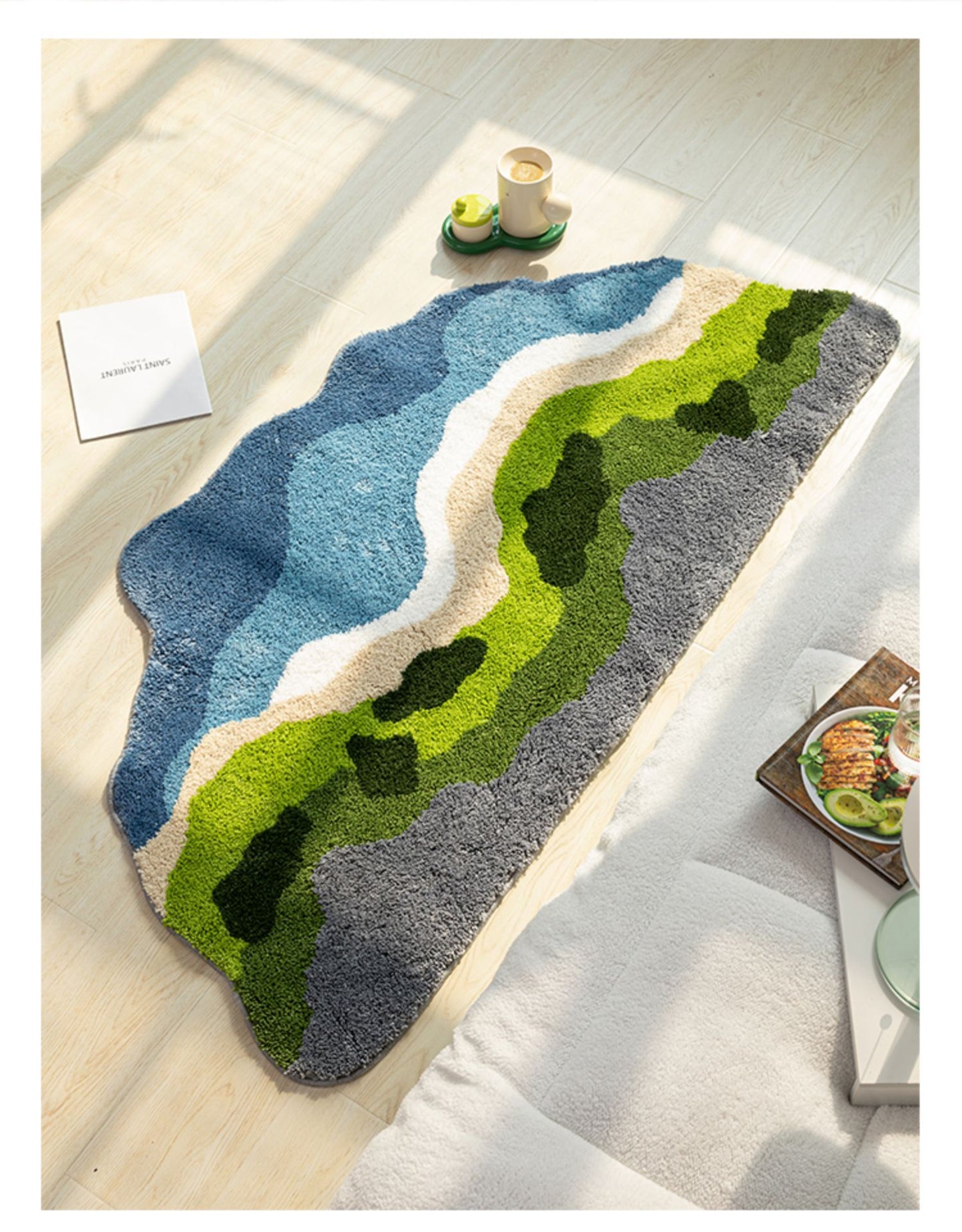 Nordic River Valley Mountain Flower Nature Soft Mat Moss Rugs Carpets Decor