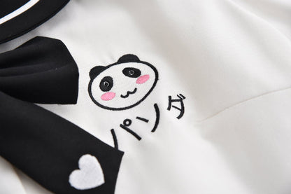 Panda Black White Cute Japanese Student Sailor Uniform Seifuku Shirt Skirt Two Piece Set