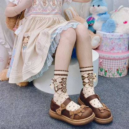 Chocolate Sweet Cute Doll Brown Lace Polka Dot Socks Set