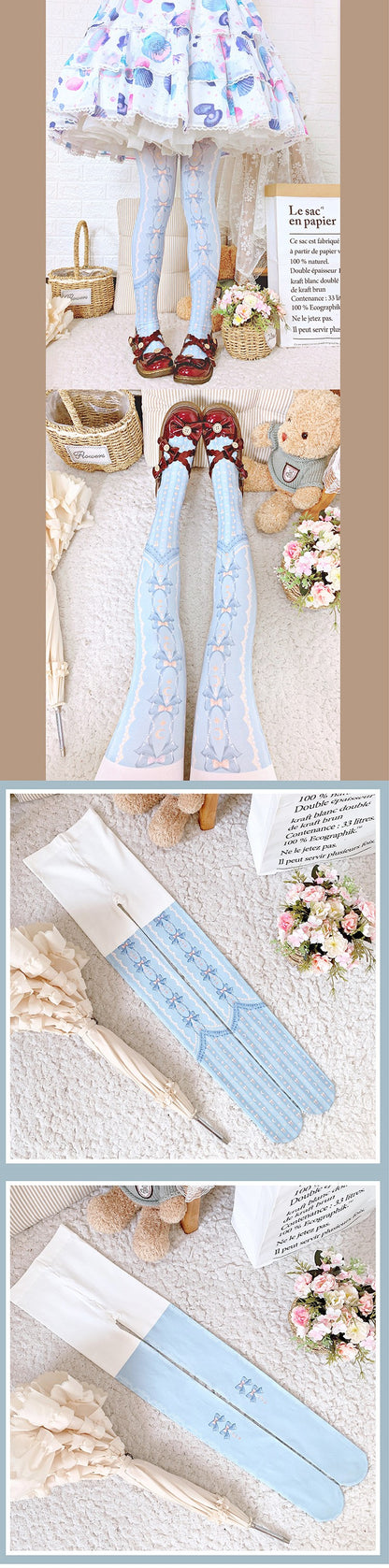 Stars & Moon Sweet Bow Pastel Color Princess Stockings Pantyhose Garment