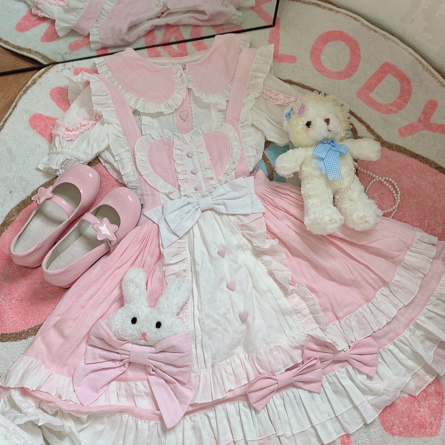 Princess of Heart Sweet Pastel Pink Rabbit Dress & Shirt Two Piece Set