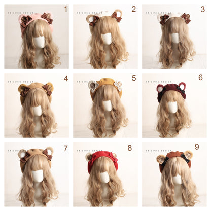 Cute Furry Teddy Bear Ears Bow Beret Hat