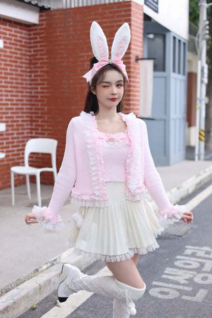 Sweetheart Princess Vintage Pastel Pink Camisole Top & Cardigan Two Piece Set