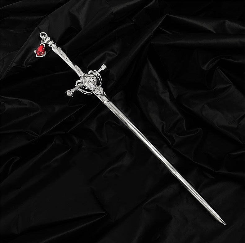 Fantasy Gothic Ancient Sword Girl Silver Red Metal Hairpin Clip Hair Accessories