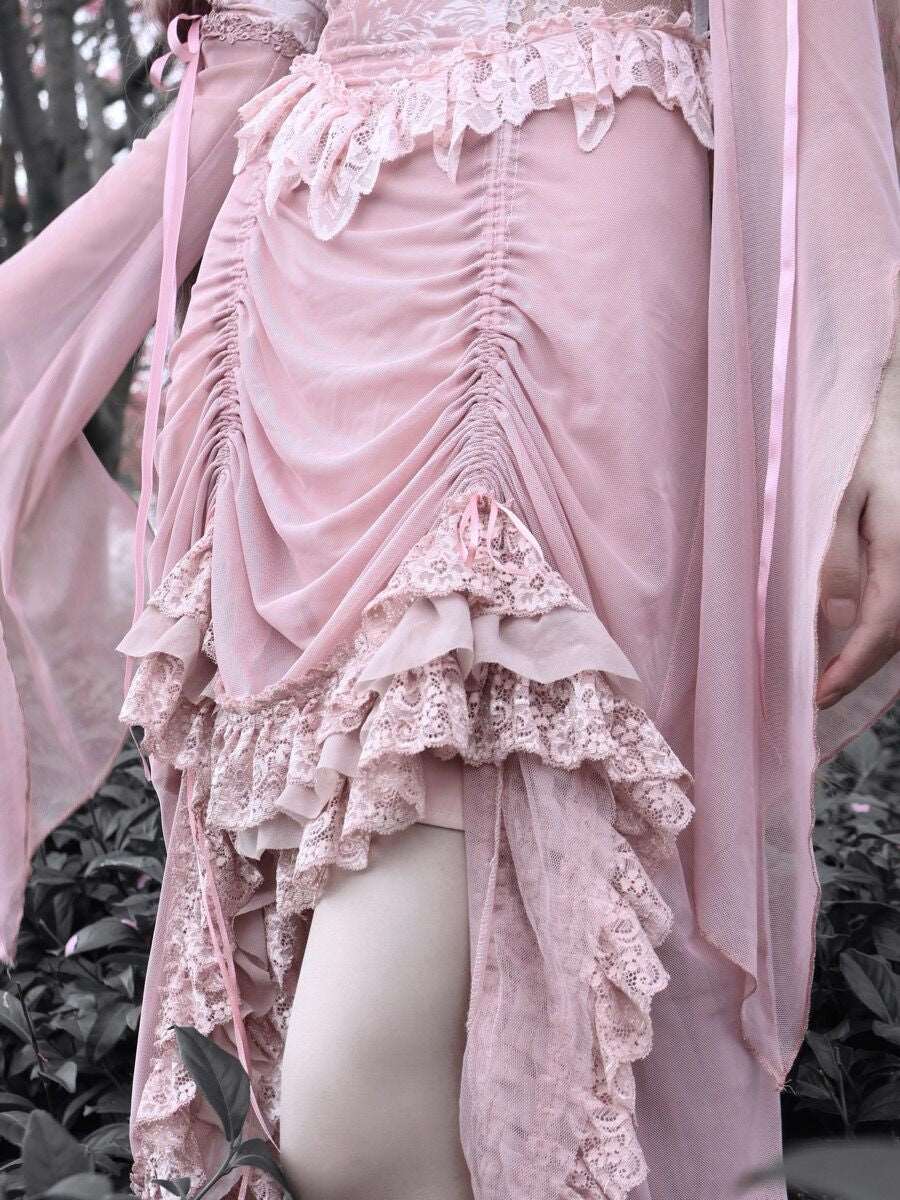 Blood Supply Guardian of Sakura Tress Gothic Lace Velvet Pink Suspender Dress