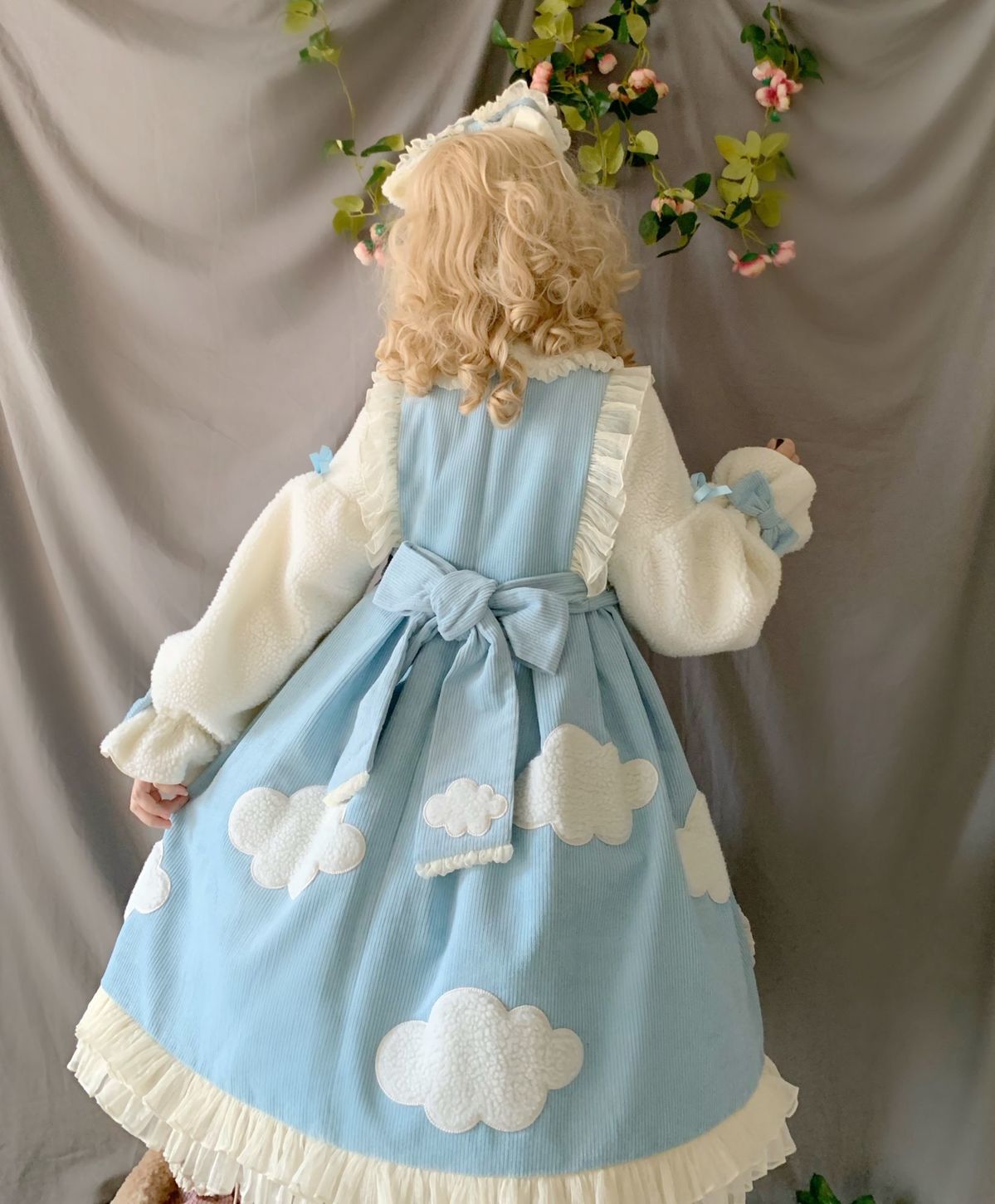 Winter Thick Velvet Plush Cloud Princess Pastel Pink Blue Brown Dress