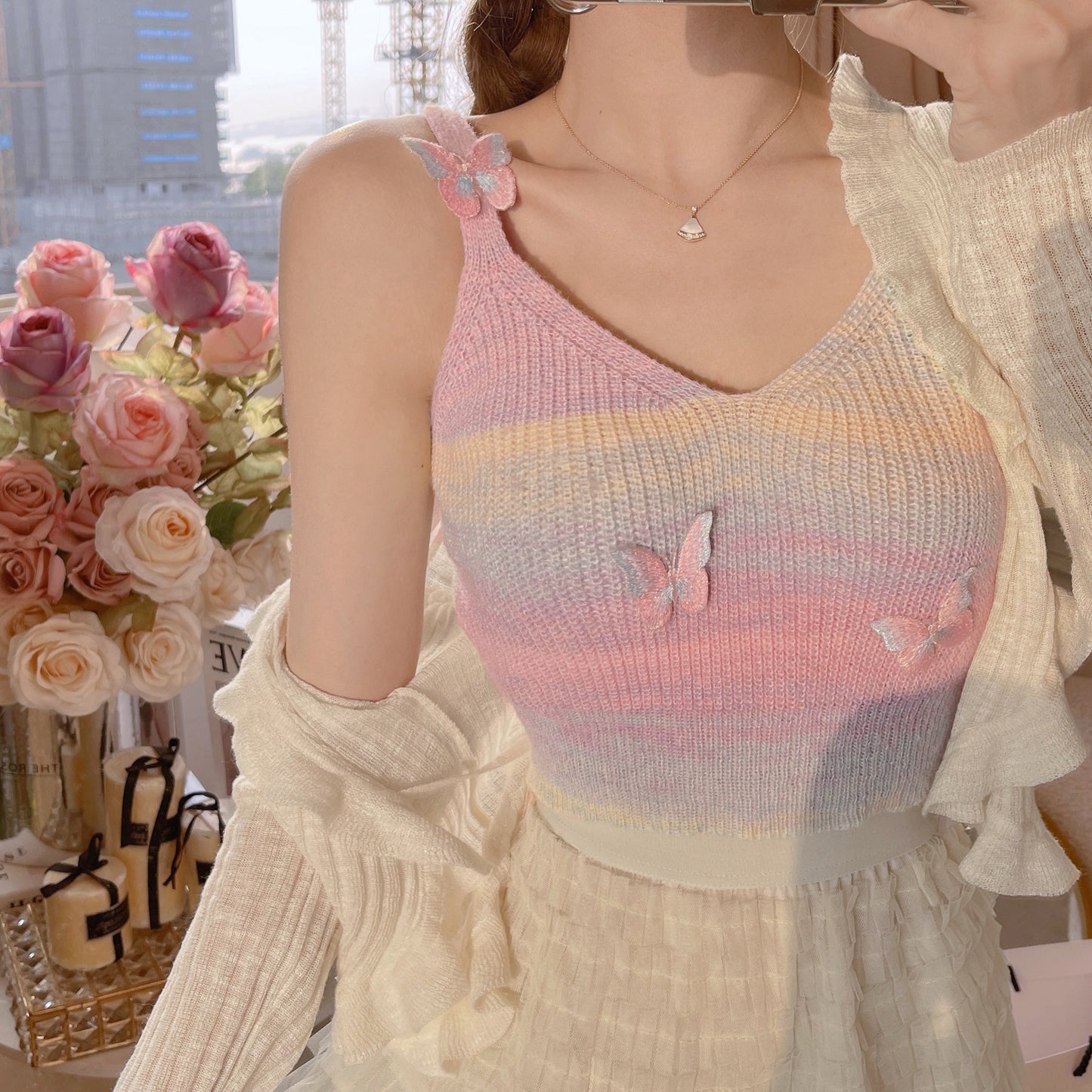 Neon Butterfly Y2K Rainbow Gradient Knit Camisole