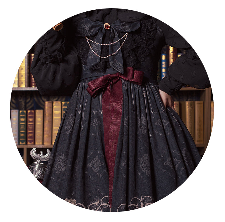 Universal Lolita Nightingale and Rose Birdcage Black Red Gothic Goth Girl Strap Dress