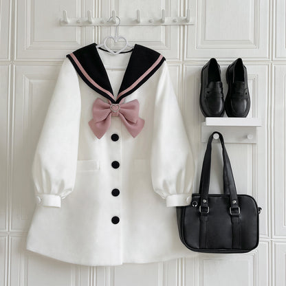 Sailor Collar with Ribbon Winter Autumn Coat