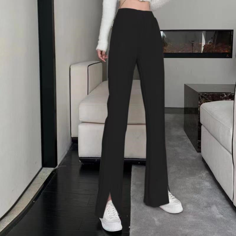 Causual Chic Black Pink White Comfy Velvet Long Wide Leg Gathered Waist Pants