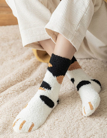 Cute Cat Paw Winter Warm Thick Plush Socks Set