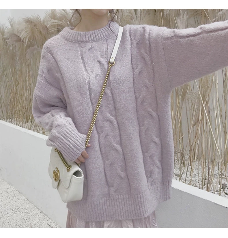 Plus Size Knit Loose Pastel White Blue Pink Purple Sweaters