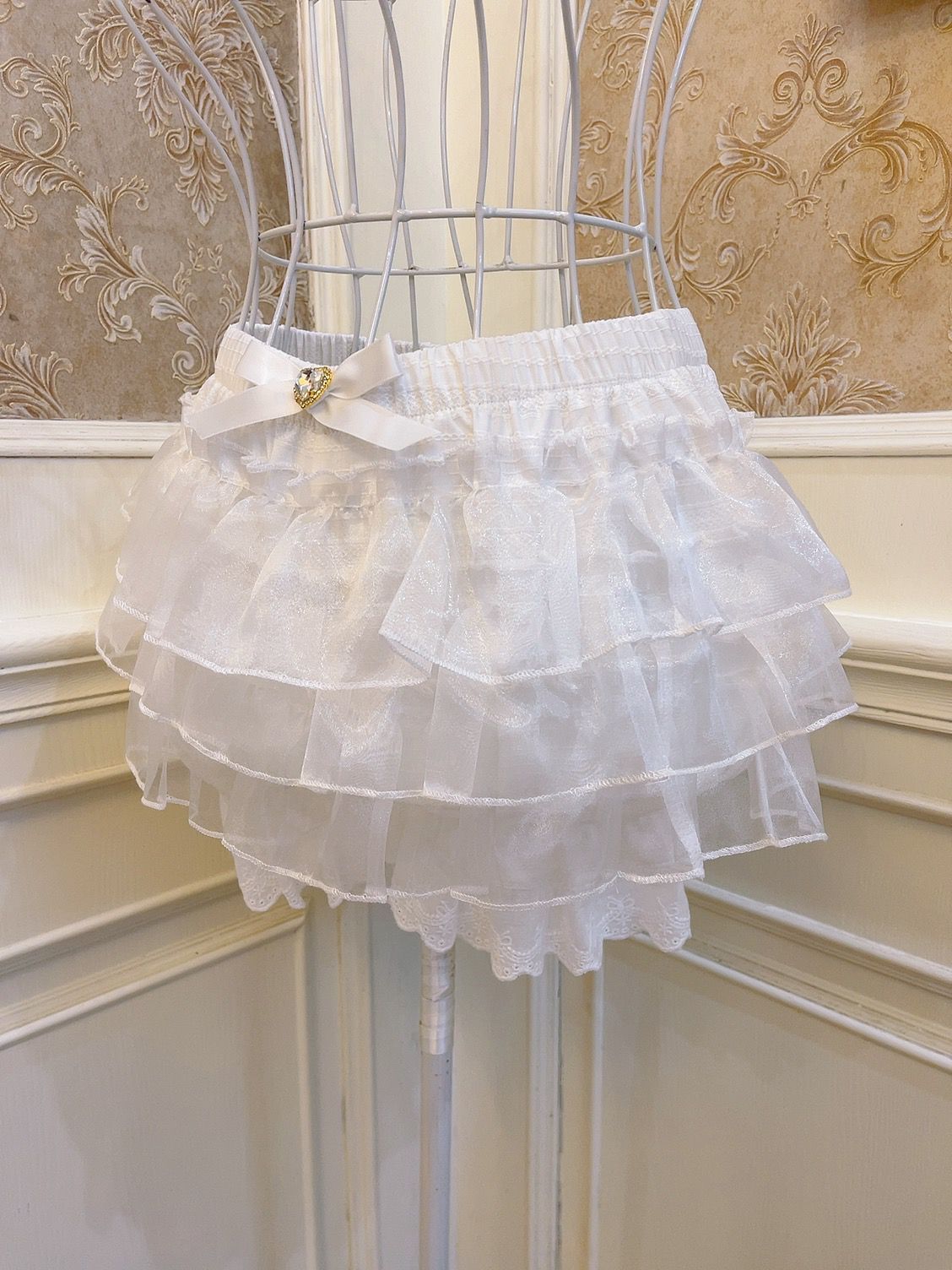 Sweetheart Princess Bow Layered Ruffled White Pink Gathered Short Skirt