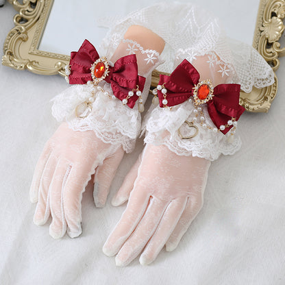 Elegant Pretty Lace Bow Diamond Gemstone Gloves