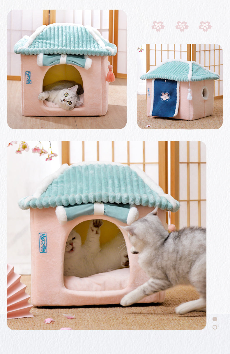 Japanese Sakura Snow Wind Four Seasons Villa Cats Dogs Pets Beds Nests