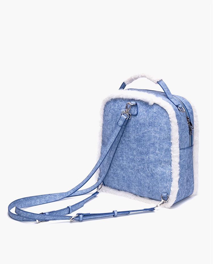 Y2K Denim Plush Fluff Silver Star Bag Backpack