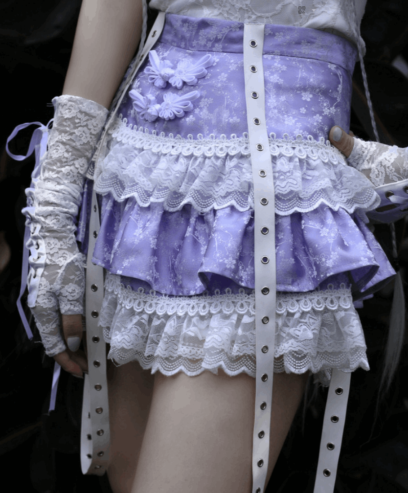 Salvation Gothic Punk Jacquard Buckle White Lace Lace Purple Short Cake Skirt