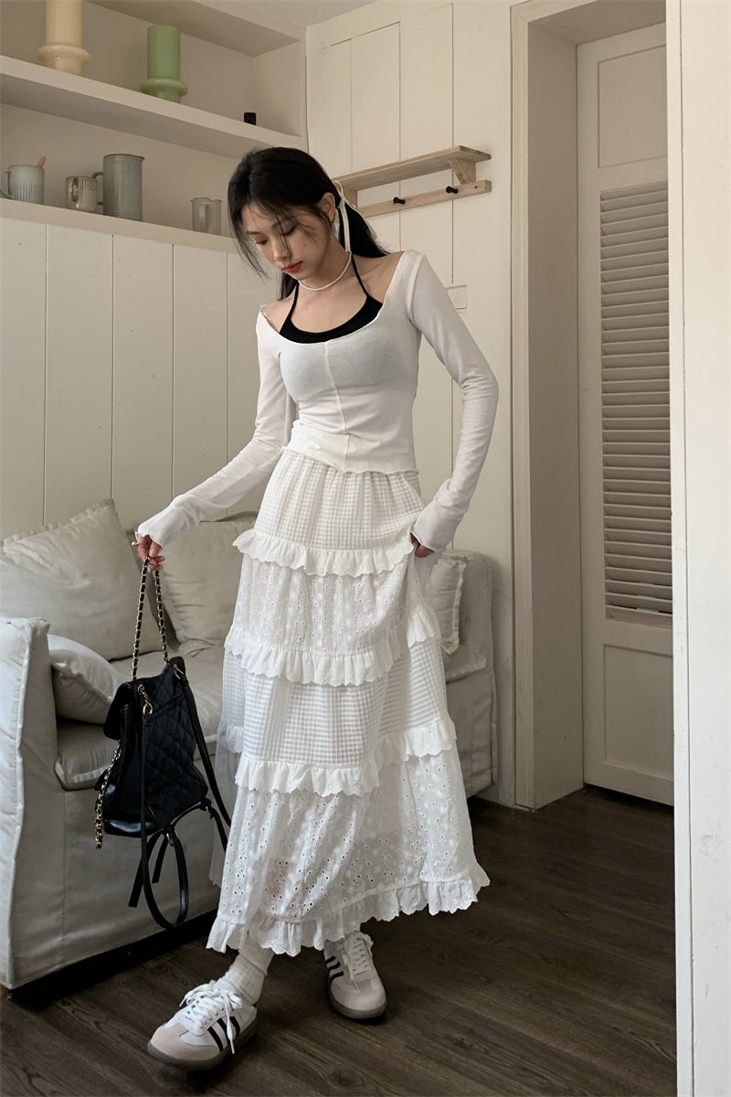 White Retro Style Vintage Crochet Layered Cake Skirt