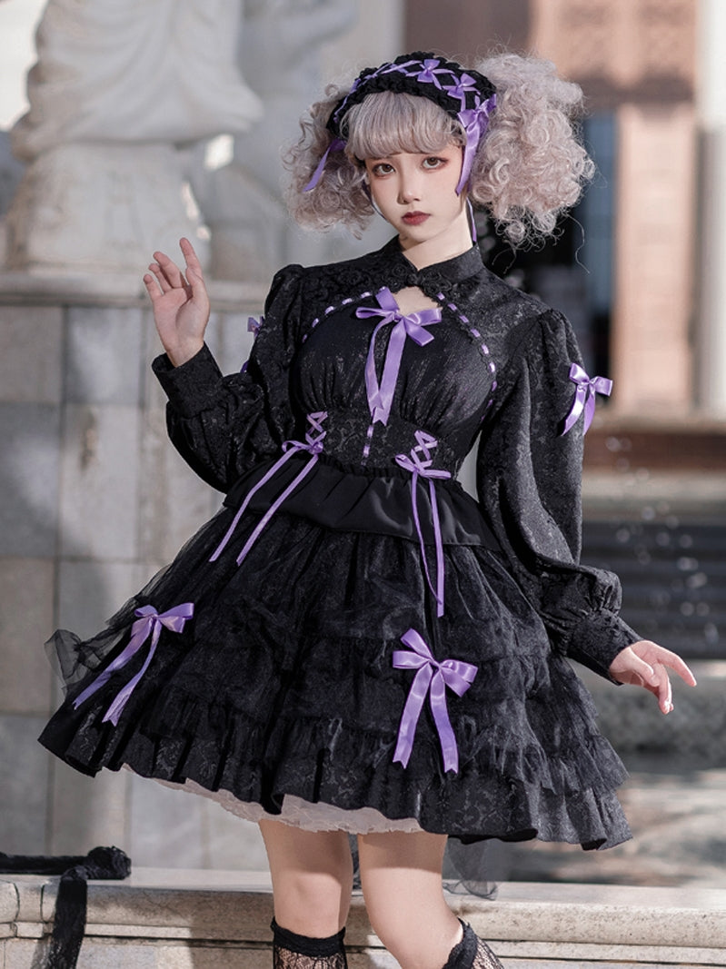 EGL Black Purple & White Pink Bow Lace Gothic Princess Dress ...