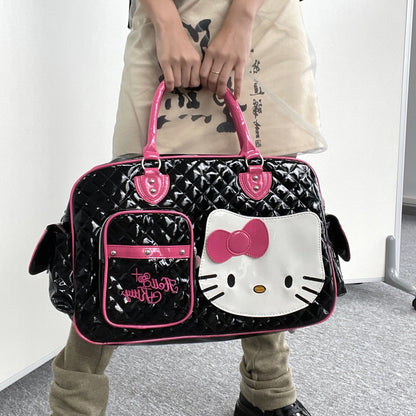 Y2K Punk Goth Kitty Cat Black Pink Large Capacity Travel Duffel Bag