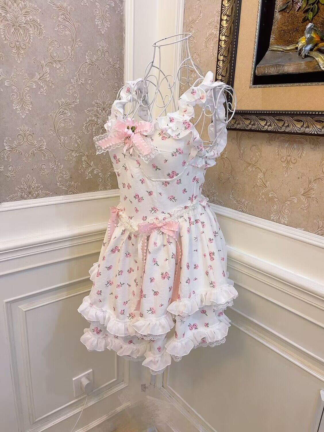 Sweetheart Princess Rose Floral White Strap Dress