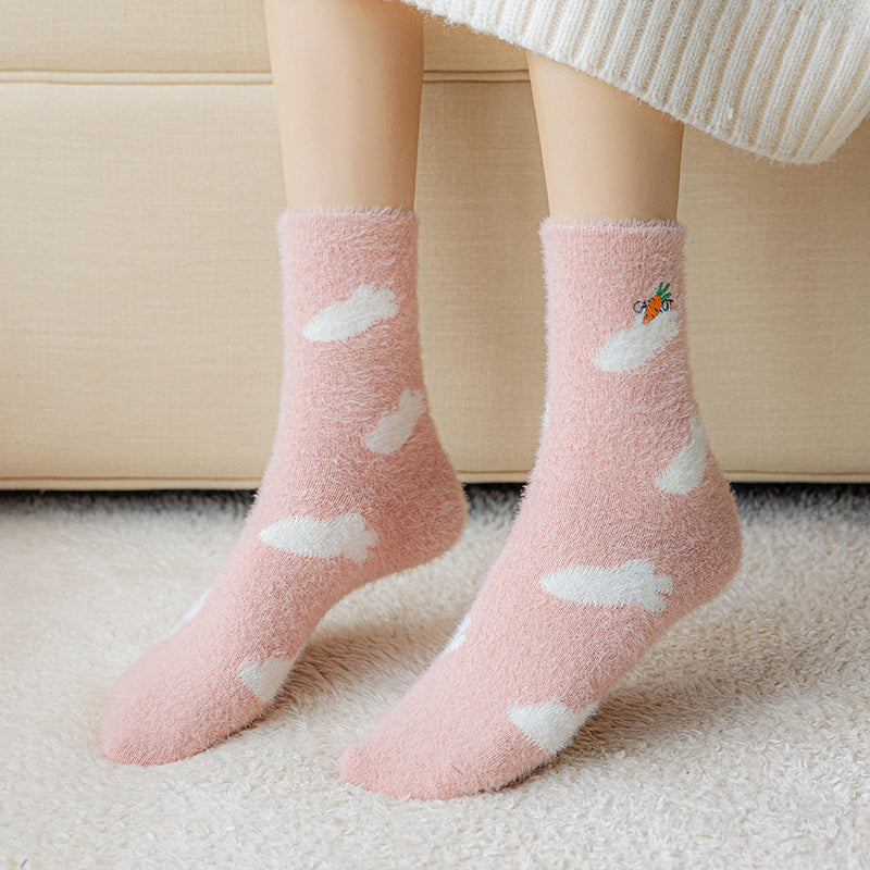 Soft Rabbit Pink White Stripe Carrot Socks 4 Patterns Pairs Sets