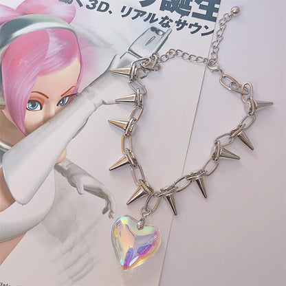 Harajuku Y2K Holographic Love Silver Thorn Necklace