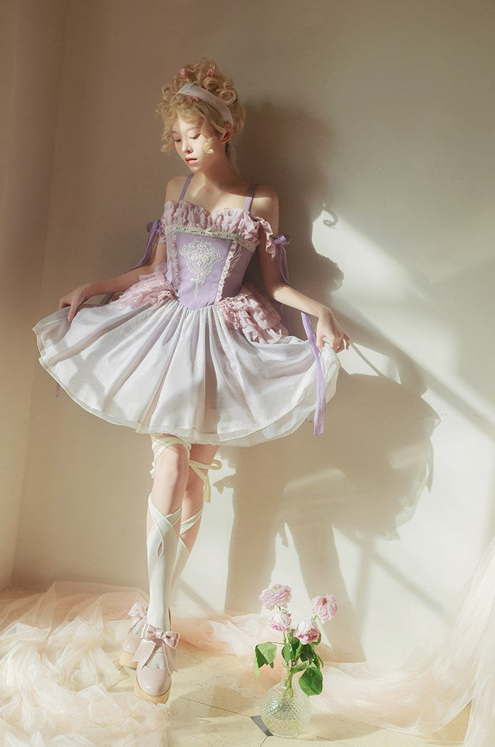 Universal Lolita Midsummer Dream Purple Lilac Ballet Princess Embroidery Lace Dress