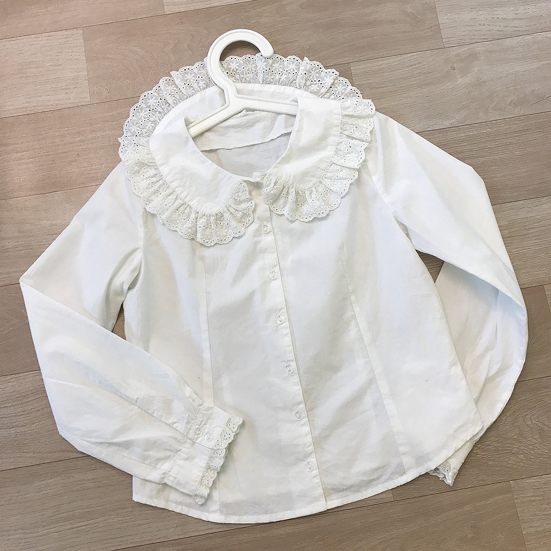 Plain Jane Embroidery Lace Cotton Doll Collar White Shirt Blouse