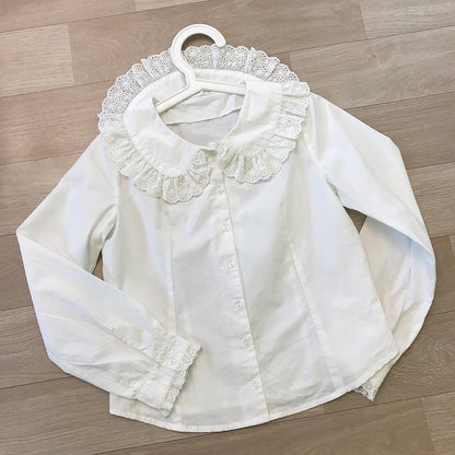 Plain Jane Embroidery Lace Cotton Doll Collar White Shirt Blouse