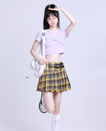 Y2K Plaid Red Green Yellow Purple High Waist Pleated Mini Skirt