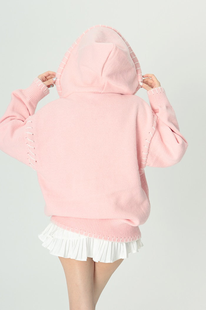 Bubblegum Autumn Winter Stitching Sweet Peach Hoodie