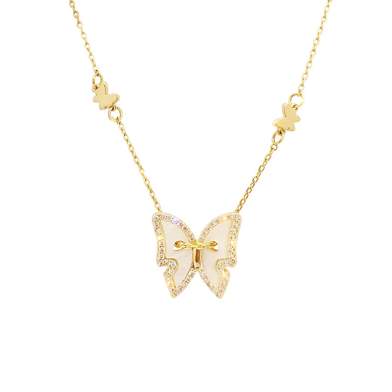 Gold Pure White Butterfly Pendant Necklace