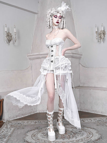 The White Doll Princess Silver Cross Fishbone Birdcage Corset Four Piece Set